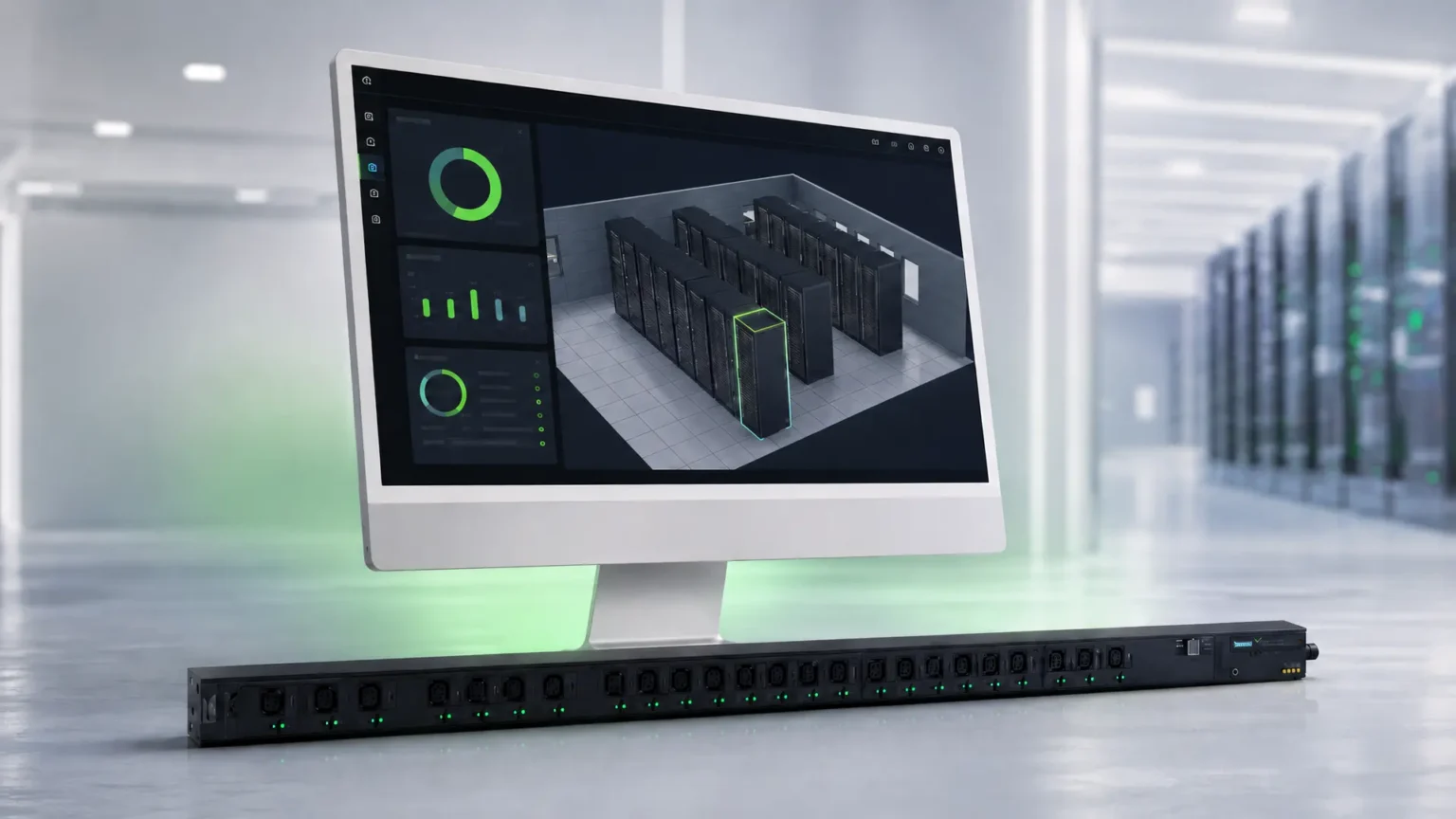 Integração entre DCIM e Rack PDU Inteligente em software de monitoramento da infraestrutura crítica e distribuição de energia em data center.